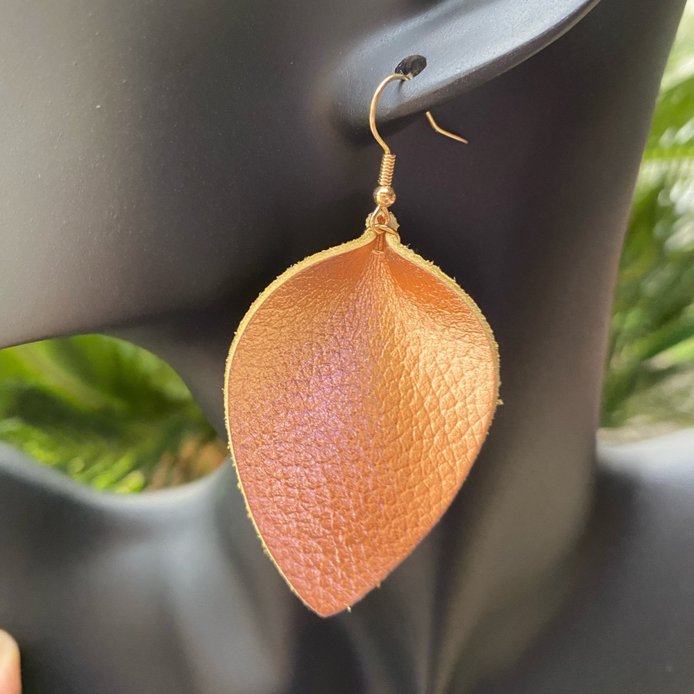 - Rose Gold-Genuine Leather Lightweight Teardrop Earrings